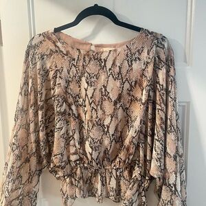 Altar'd State Snake Print Blouse - Cream and Brown